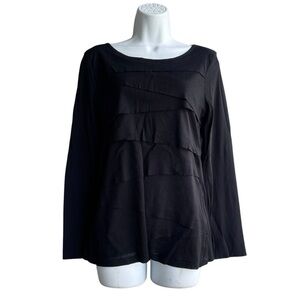 Karen Kane Women's Black Tiered Mesh Blouse Size L 3/4 Sleeve Casual